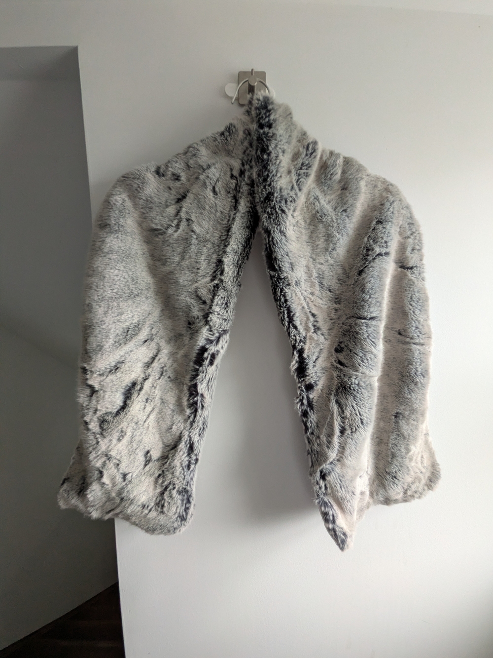 Faux Fur Cape Jacket in Light Gray Satin Lining